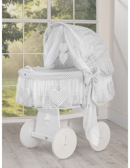 Moses Basket/Wicker hood crib- Amelie rosette grey