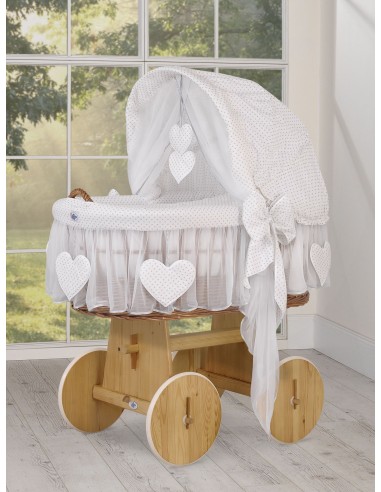 Moses Basket/Wicker hood crib- Amelie grey polka dots on white