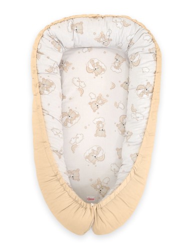 Baby nest double-sided Premium Cocoon for infants BOBONO- rainbow beige bear/ beige