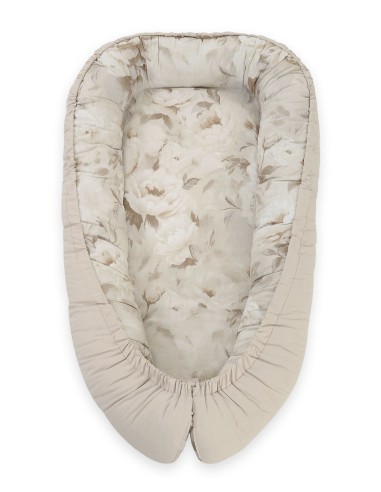 Baby nest double-sided Premium Cocoon for infants BOBONO- peonies/ stone