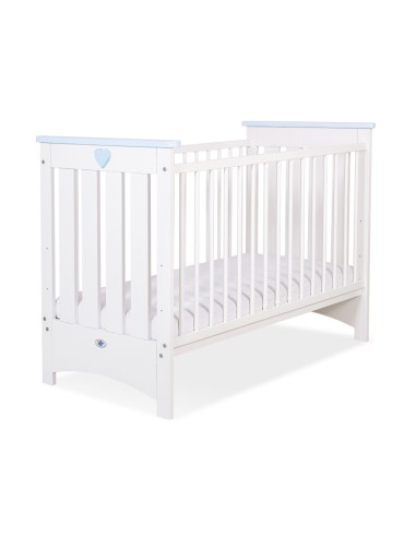 Wooden baby cot120x60cm Lorenzo III white-blue, with teething rail