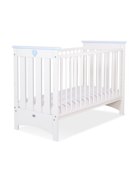 Wooden baby cot120x60cm Lorenzo III white-blue, with teething rail