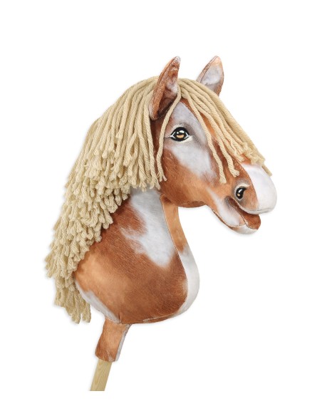 Horse on a stick Super Hobby Horse Premium - tobiano bay horse with a beige mane A3