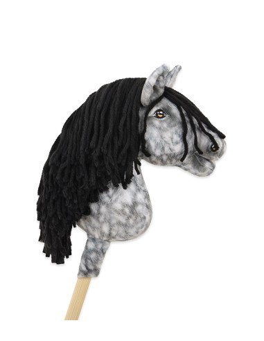 Horse on a stick Super Hobby Horse Premium - dapple grey horse with a black mane A4