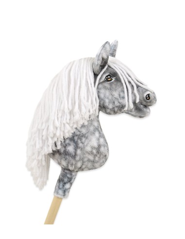 Horse on a stick Super Hobby Horse Premium - dapple grey horse with a white mane A4