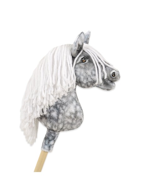 Horse on a stick Super Hobby Horse Premium - dapple grey horse with a white mane A4