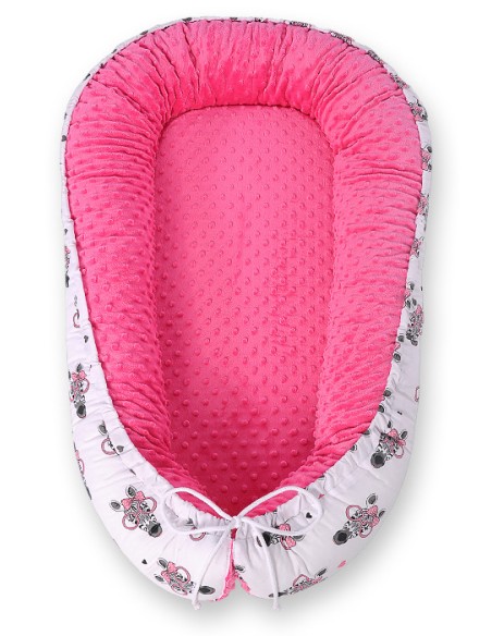 Baby nest double-sided Premium Cocoon for infants BOBONO minky- pink zebras