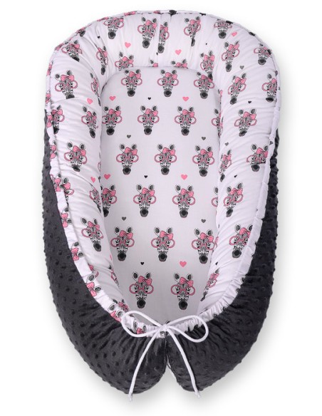 Baby nest double-sided Premium Cocoon for infants BOBONO minky- pink zebras