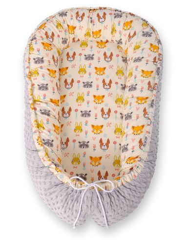 Baby nest double-sided Premium Cocoon for infants BOBONO minky- cream animals