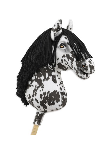 Horse on a stick Super Hobby Horse Premium - leopard horse with a black mane A3