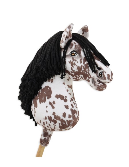 Horse on a stick Super Hobby Horse Premium - brown leopard horse with a black mane A3