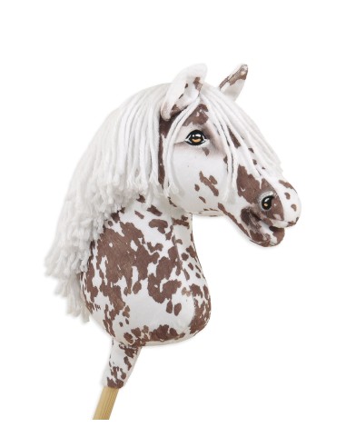 Horse on a stick Super Hobby Horse Premium - brown leopard horse with a white mane A3