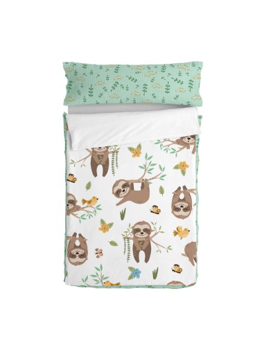 Quilt Cover without Filling HappyFriday Moshi Moshi Happy sloth Multicolour 90 x 200 cm