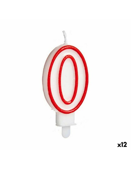 Candle Birthday White Red Number 0 (12 Units)