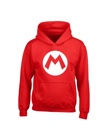 Felpa con Cappuccio Unisex Super Mario Badge Rosso