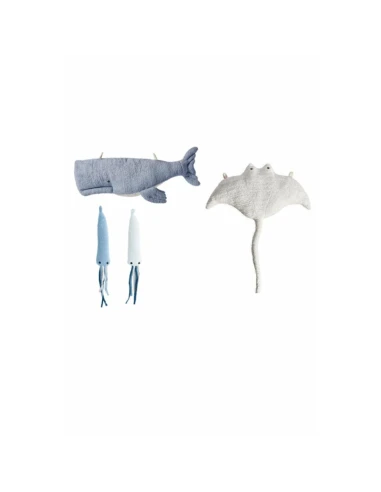 Set de peluches Crochetts Pieuvre Baleine Raie manta 4 Pièces