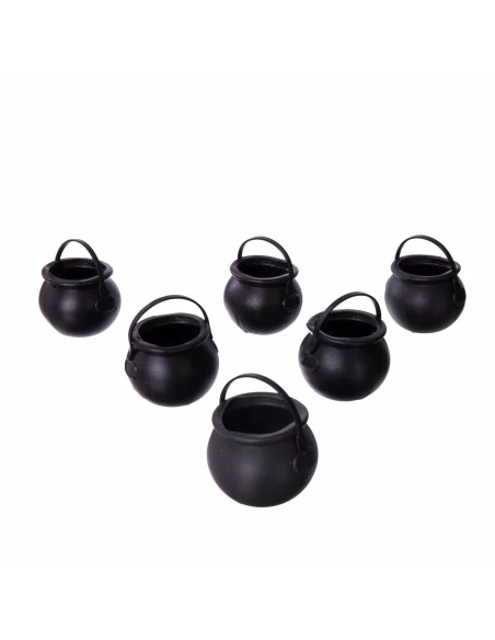 Halloween Decorations My Other Me Mini Cauldrons Black With handles (6 uds) (5 x 7 x 7 cm)