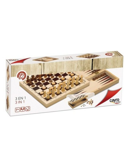 Satz mit 3 Brettspielen Cayro 648 Holz 29 x 29 cm 3 in 1 Schach Backgamon Dame