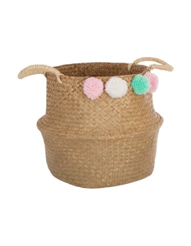 Multi-purpose basket Atmosphera Children's wicker Pompoms (34 x 28 x 34 cm)