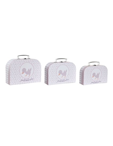 Set de boîtes décoratives DKD Home Decor 28 x 9,5 x 20 cm Rose Métal Multicouleur Carton