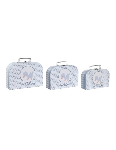 Set of decorative boxes DKD Home Decor 28 x 9,5 x 20 cm Blue Metal Multicolour Cardboard