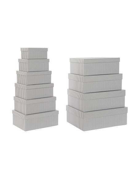 Set of Stackable Organising Boxes DKD Home Decor Grey White Squared Cardboard (43,5 x 33,5 x 15,5 cm)