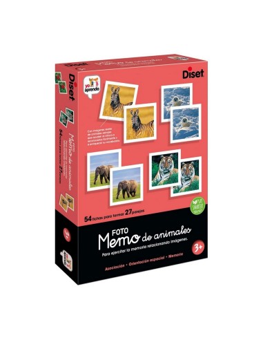 Jouet Educatif Diset Memo Photo Animales 54 Pièces