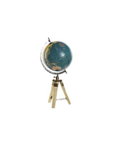 Globe terrestre DKD Home Decor Bleu Marron PVC Métal Bois de manguier 22 x 22 x 45 cm