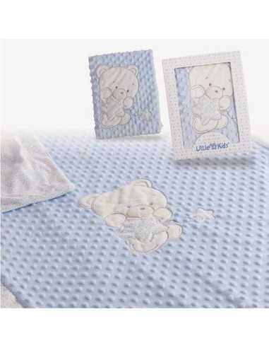 Couverture de bébé Ours Broderie Bleu Double