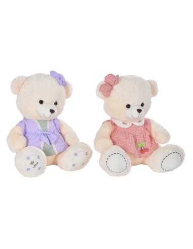 Ours en peluche DKD Home Decor Robe 42 x 20 x 50 cm Beige Rose Lila Enfant Ours (2 Unités)