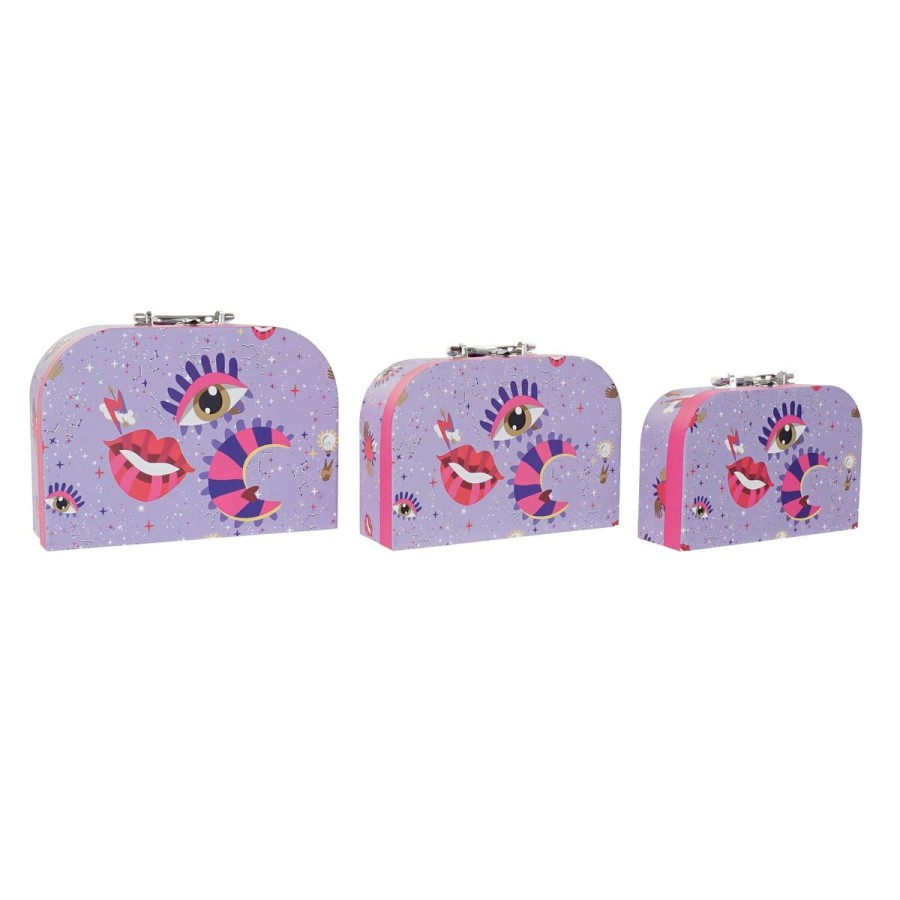 Set of decorative boxes DKD Home Decor Lilac Metal Cardboard 28 x 9,5