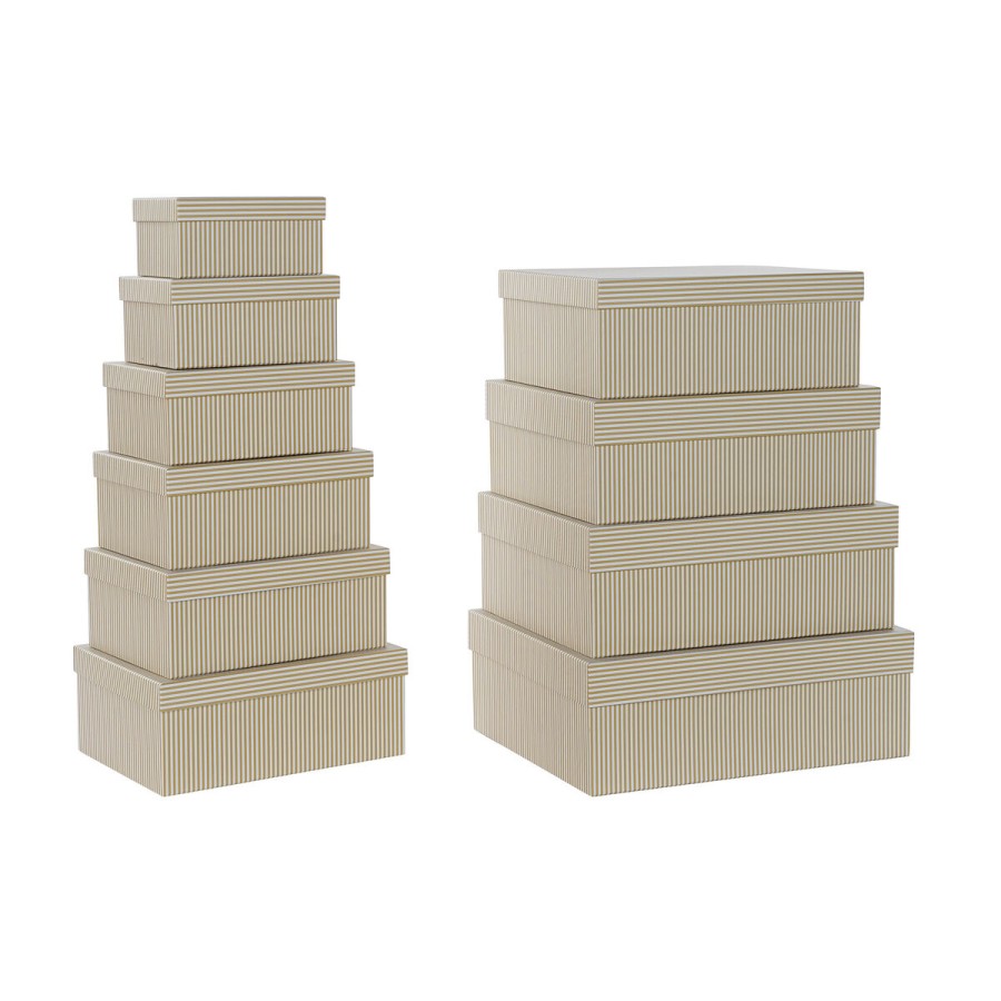 Set of Stackable Organising Boxes DKD Home Decor White Squared Cardboa