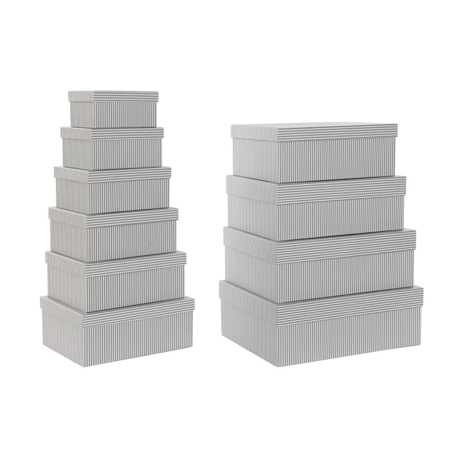 Set of Stackable Organising Boxes DKD Home Decor Grey White Squared Ca