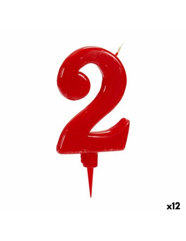 Bougie Anniversaire Rouge Numéro 2 (12 Unités)