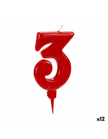 Candela Compleanno Rosso Numeri 3 (12 Unità)