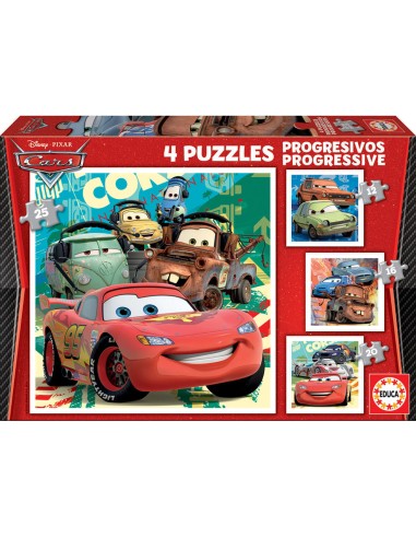 Set de 4 Puzzles Cars Let's race 16 x 16 cm 