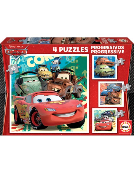 Set de 4 Puzzles Cars Let's race 16 x 16 cm 