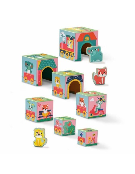 Playset SES Creative Block tower to stack with animal figurines 10 Pezzi