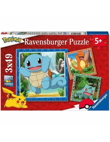 Set di 3 Puzzle Pokémon Ravensburger 05586 Bulbasaur, Charmander & Squirtle 147 Pezzi