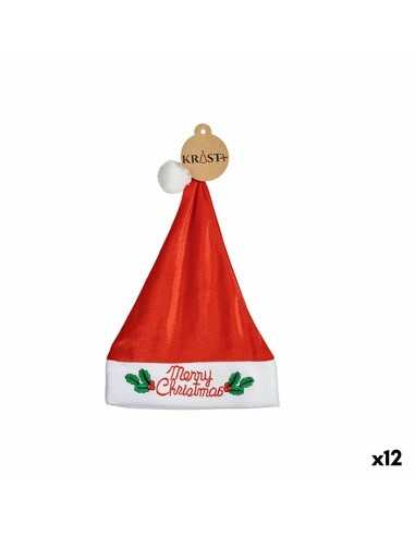 Cappello di Babbo Natale Merry Christmas Vischio Rosso (12 Unità)