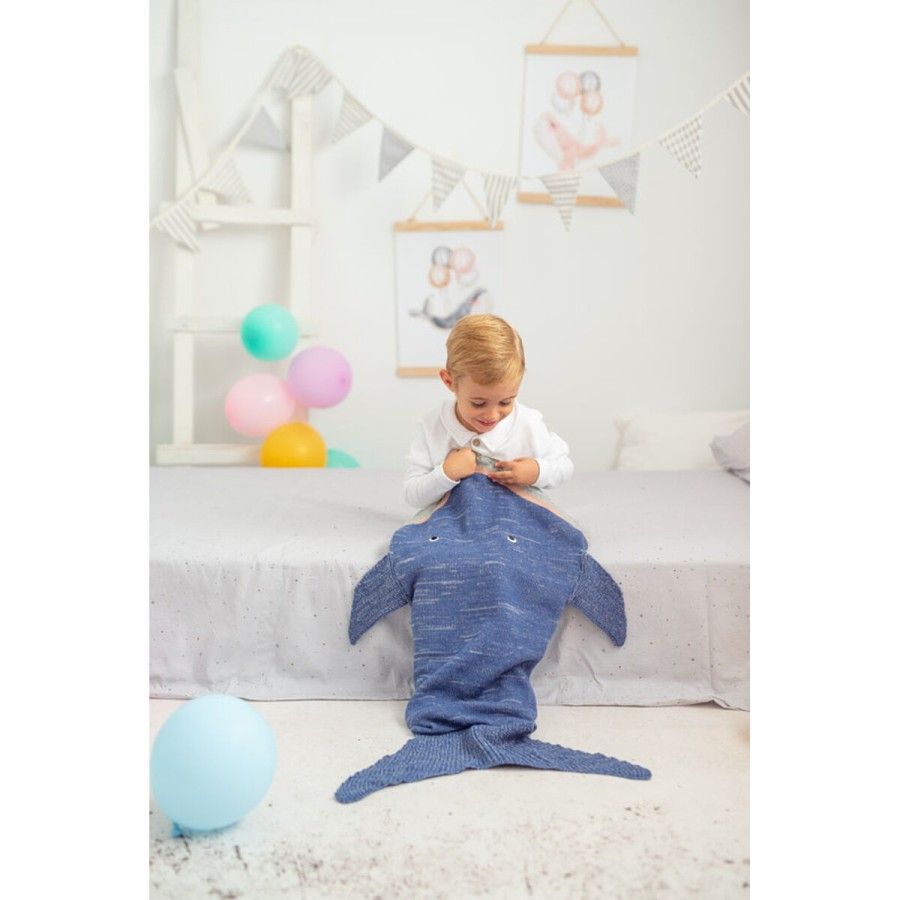 Blanket Crochetts Blanket Blue Shark 60 x 90 x 2 cm