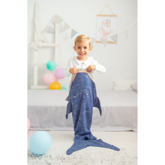 Blanket Crochetts Blanket Blue Shark 70 x 140 x 2 cm