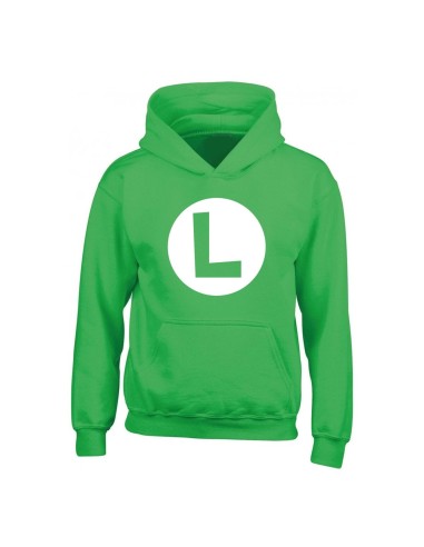 Unisex Hoodie Super Mario Luigi Badge Green