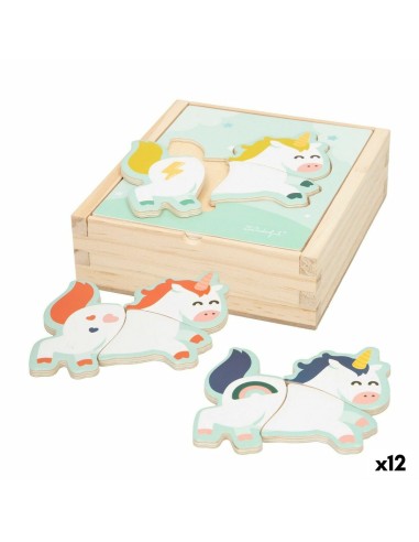 Puzzle di Legno per Bambini Mr. Wonderful Unicorno + 3 anni 3 Pezzi (12 Unità)