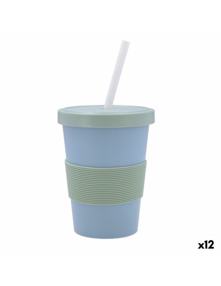 Becher mit Strohhalm Quid Inspira mit Deckel 480 ml Blau Kunststoff (12 Stück)