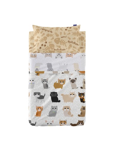 Jeu de draps HappyFriday Mr Fox Cats Multicouleur Lit de bébé 2 Pièces