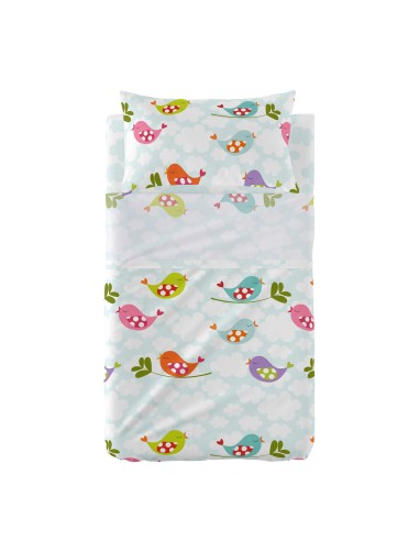 Set di Lenzuola HappyFriday Mr Fox Little Birds Multicolore Culla Neonato 2 Pezzi