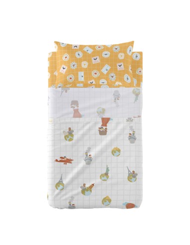 Jeu de draps HappyFriday Mr Fox World Trip Multicouleur Lit de bébé 2 Pièces