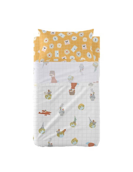 Jeu de draps HappyFriday Mr Fox World Trip Multicouleur Lit de bébé 2 Pièces