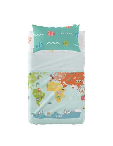 Bedding set HappyFriday Happynois World Map Multicolour Baby Crib 2 Pieces